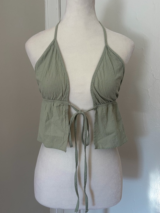 SHEIN Tops - SHEIN Sage Green Halter Tie-Front Crop Top